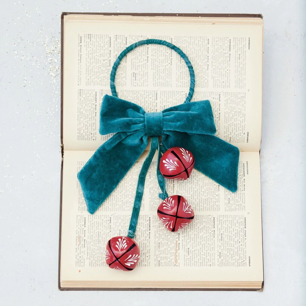 Hand Painted Metal Jingle Bell Bow Door Hanger