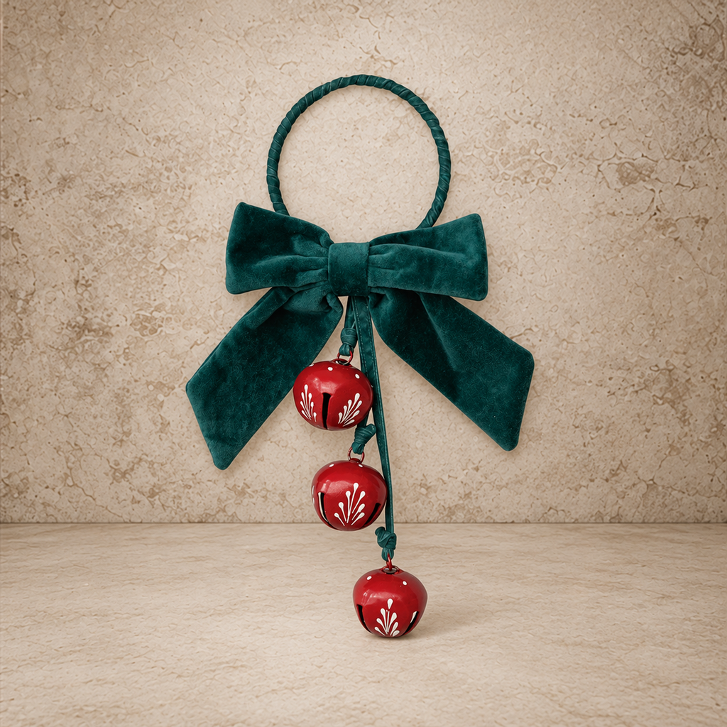 Hand Painted Metal Jingle Bell Bow Door Hanger