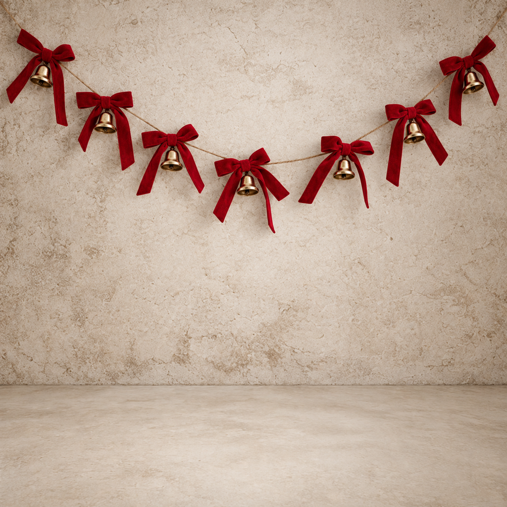 Metal Bell Garland w/ Red Velvet Bows