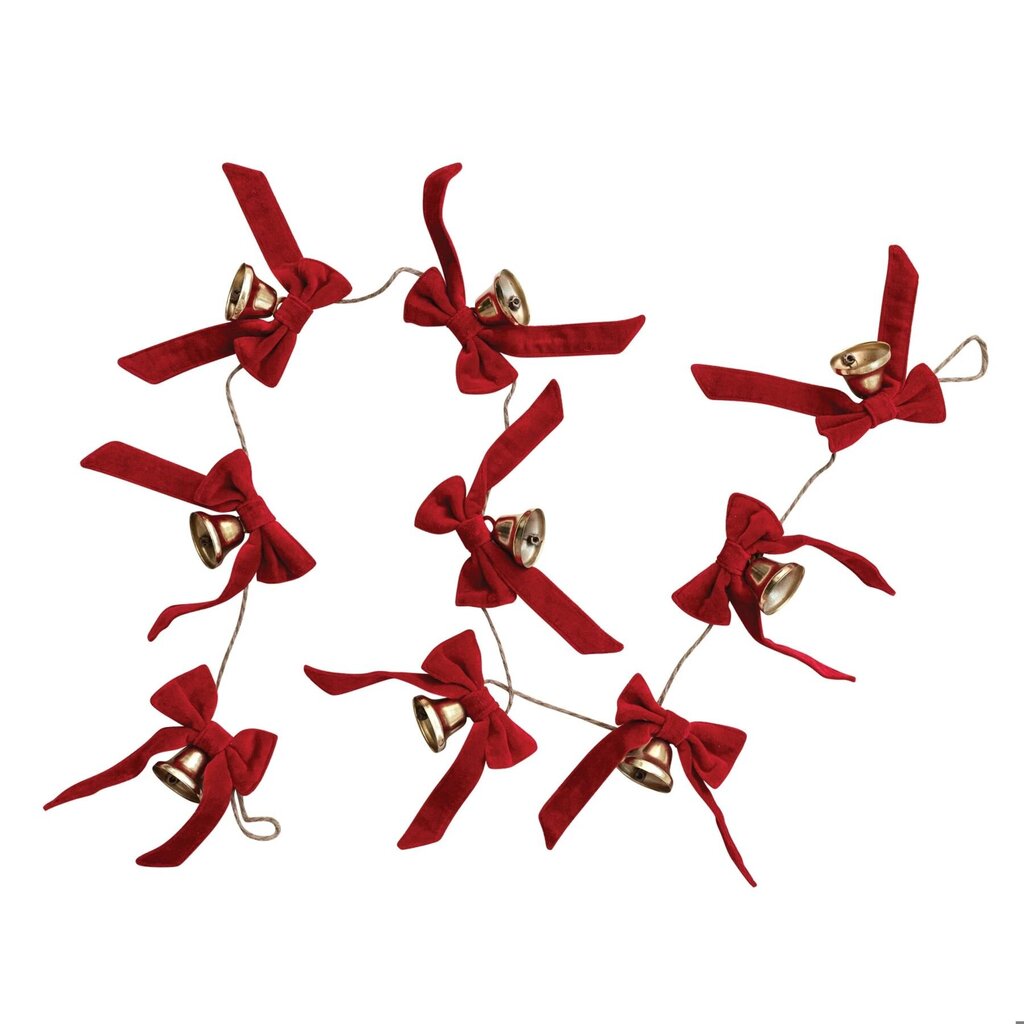 Metal Bell Garland w/ Red Velvet Bows