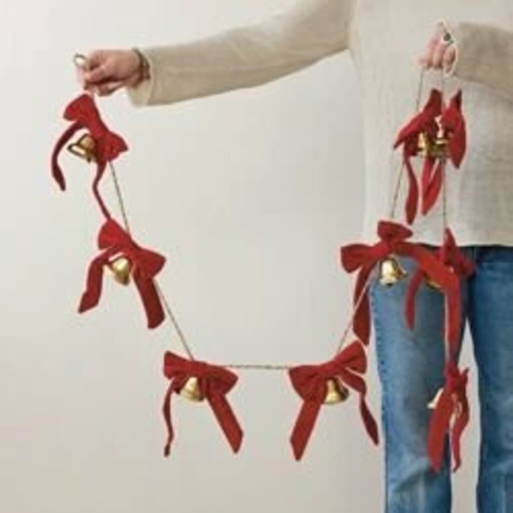 Metal Bell Garland w/ Red Velvet Bows