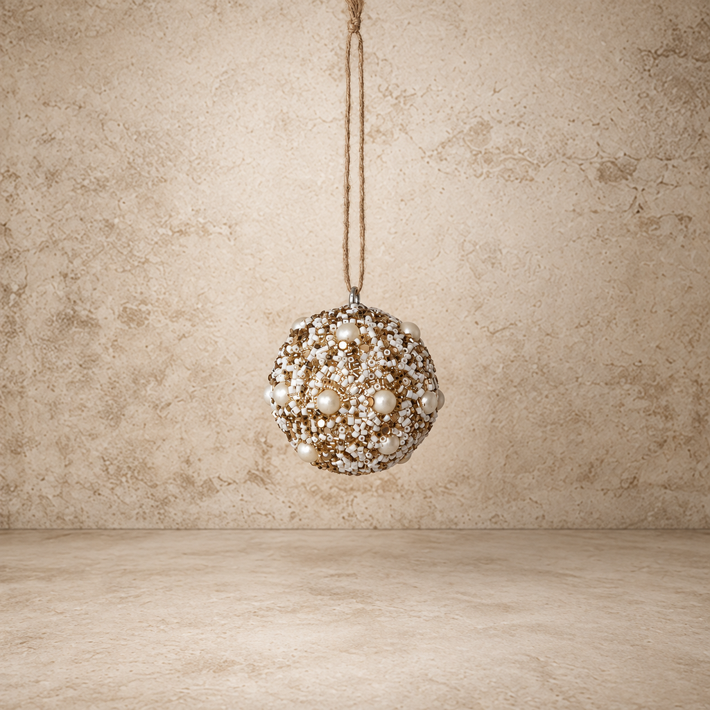 Glass Beaded w/ Faux Pearls Ornament