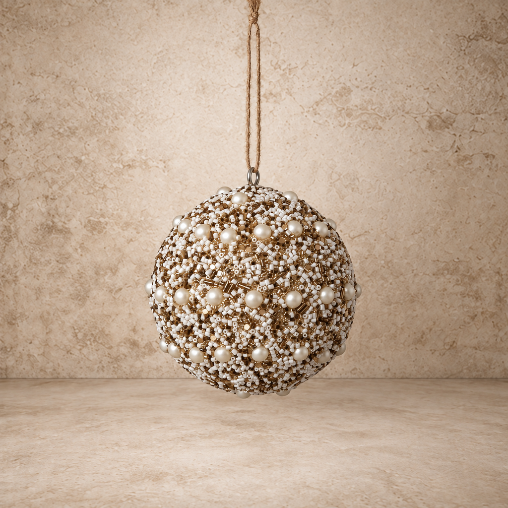 Glass Beaded w/ Faux Pearls Ornament