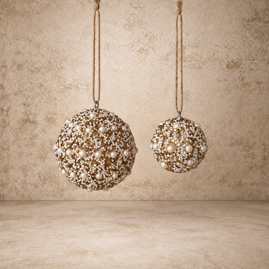 Glass Beaded w/ Faux Pearls Ornament