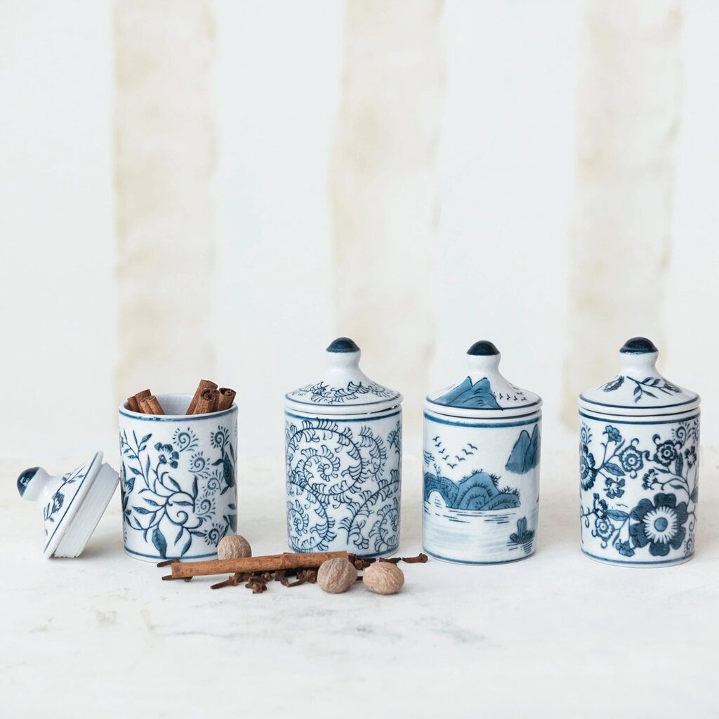 Hand Painted Stoneware Spice Jar- Asst