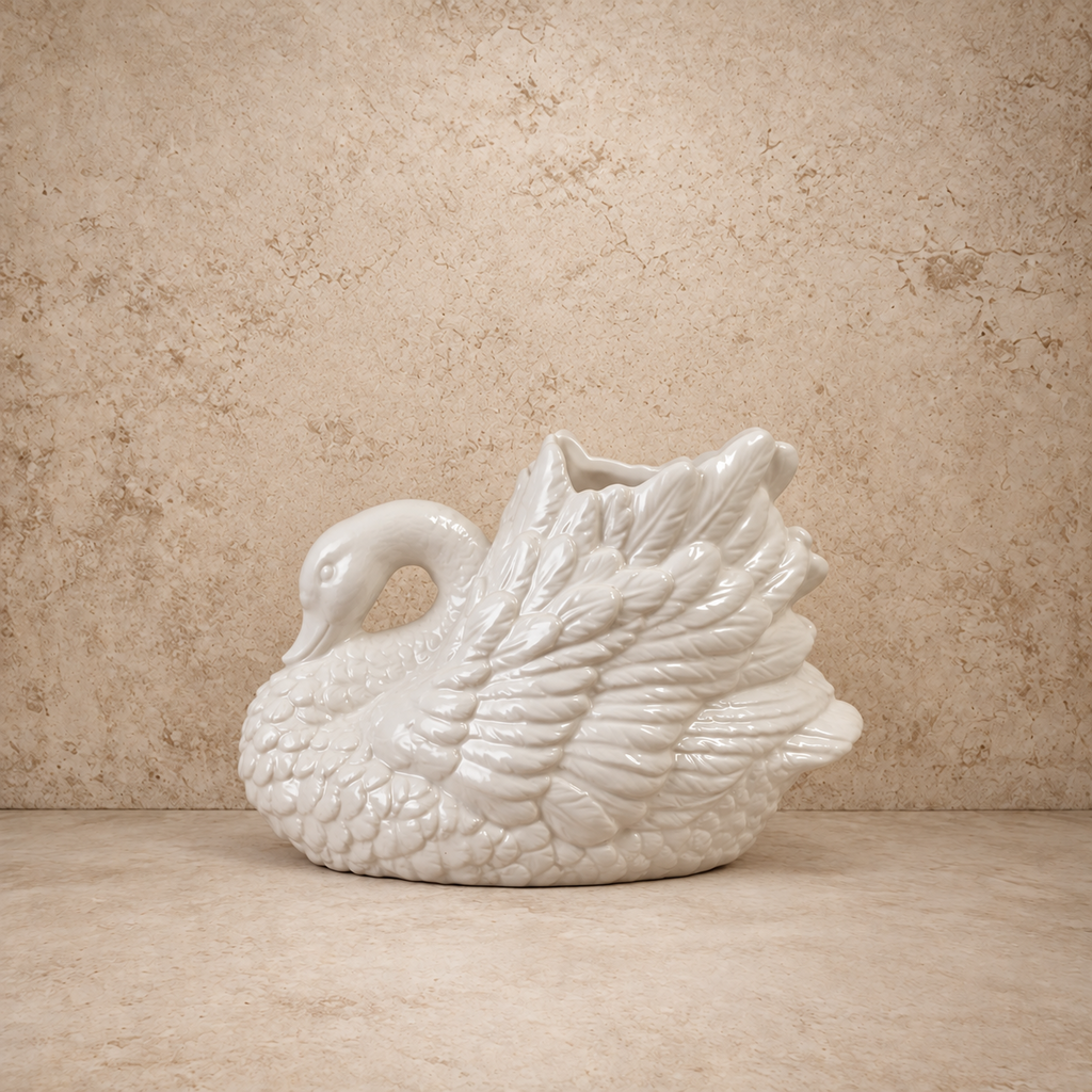 White Stoneware Swan Shaped Vase