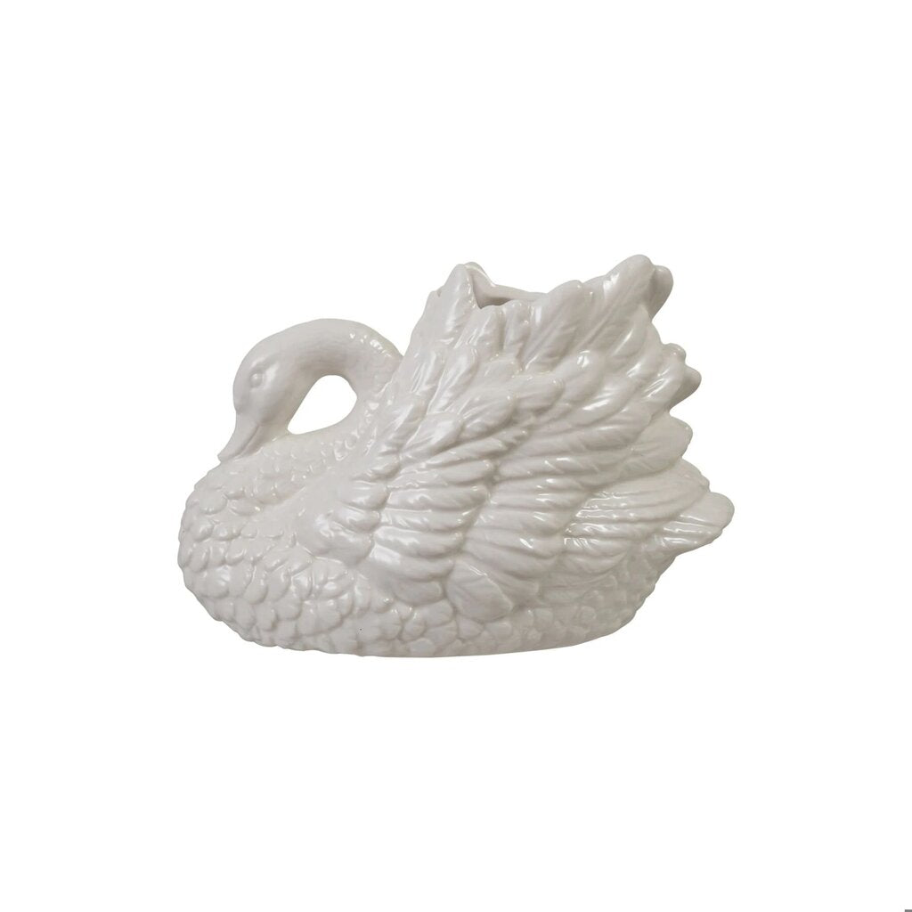 White Stoneware Swan Shaped Vase