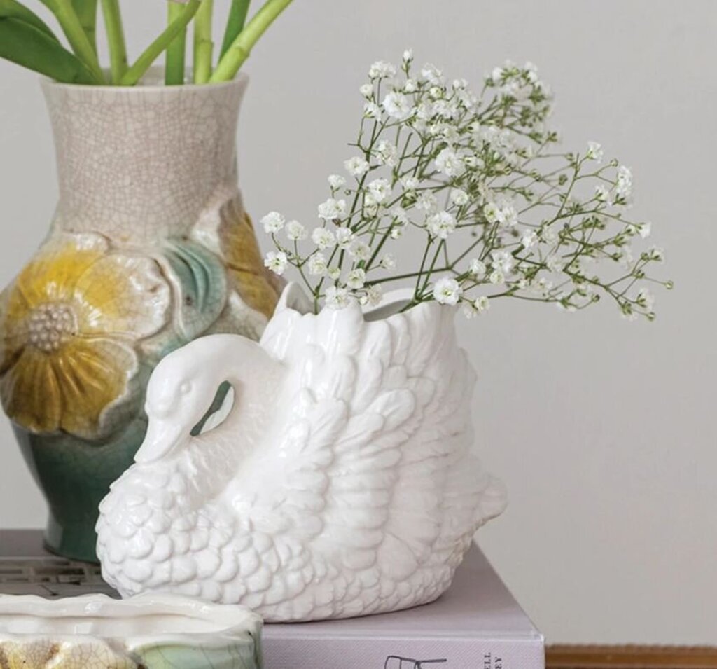 White Stoneware Swan Shaped Vase