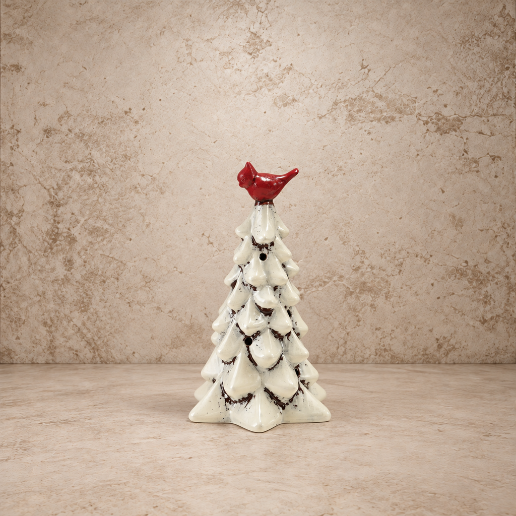 Hand Painted Ceramic White Tree + Bird