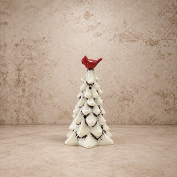 Hand Painted Ceramic White Tree + Bird