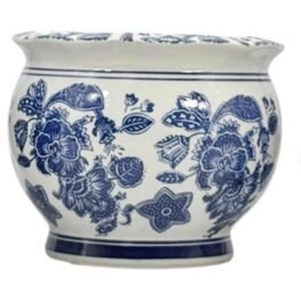 Blue + White Round Ceramic Chinoiserie Pot