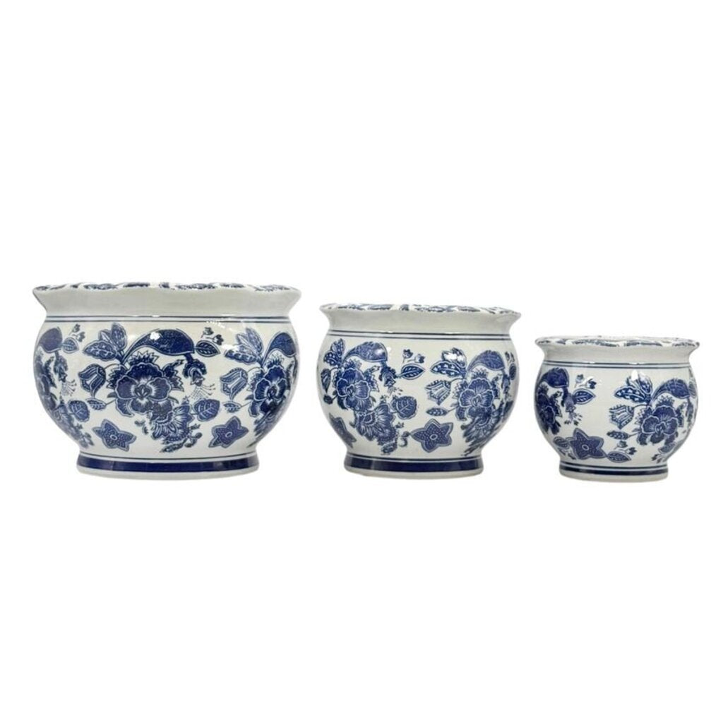 Blue + White Round Ceramic Chinoiserie Pot
