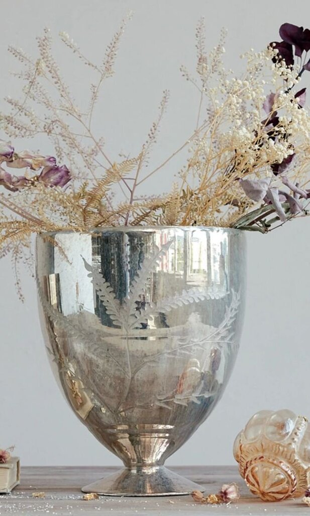 Antique Silver Mercury Glass Footed Vase