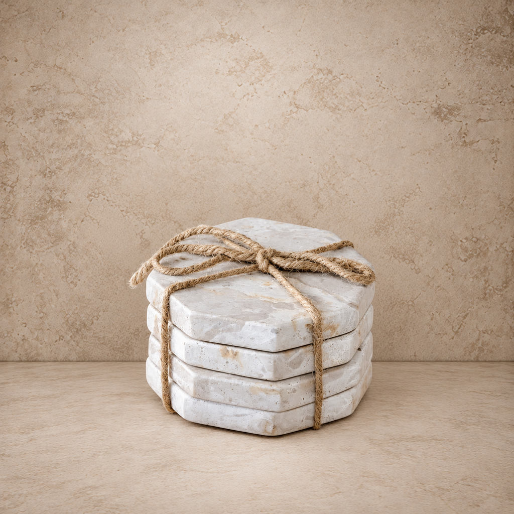 Beautiful Marble Octagon Coasters- Set of 4