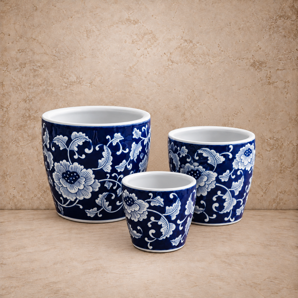 Gorgeous Navy Floral Pot