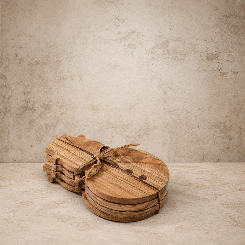 Set of Four Wood Snowman Coasters
