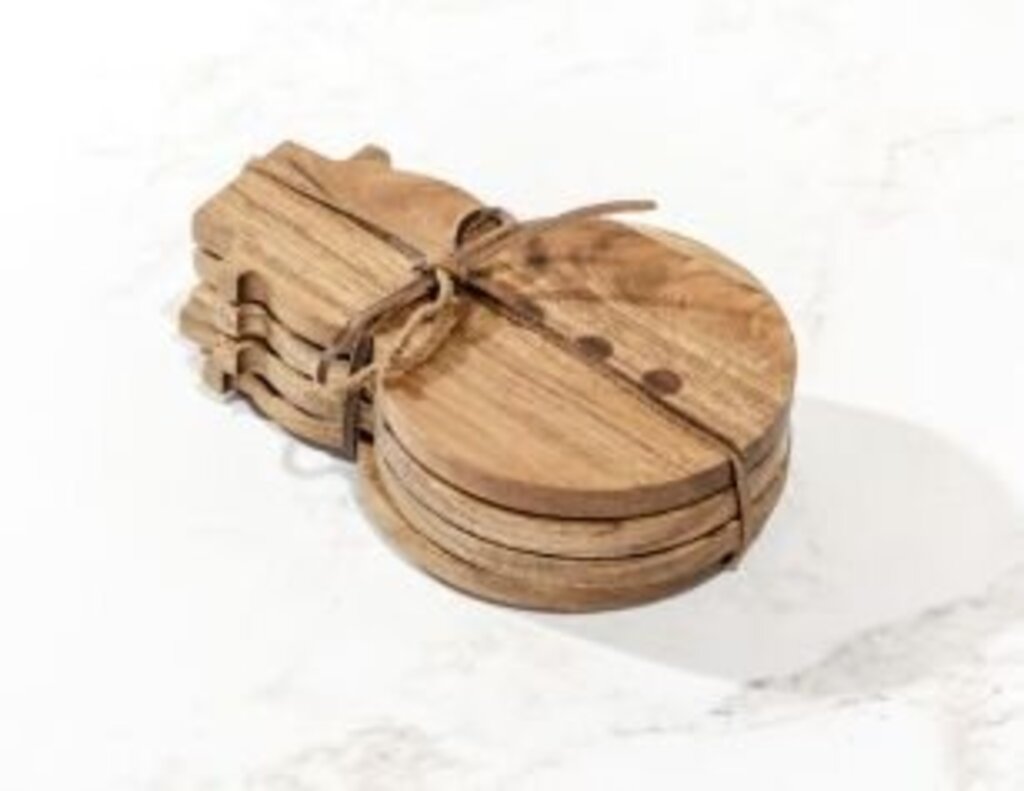 Set of Four Wood Snowman Coasters
