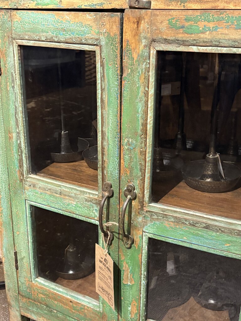 Green Wood Two Glass Door Mini Cabinet