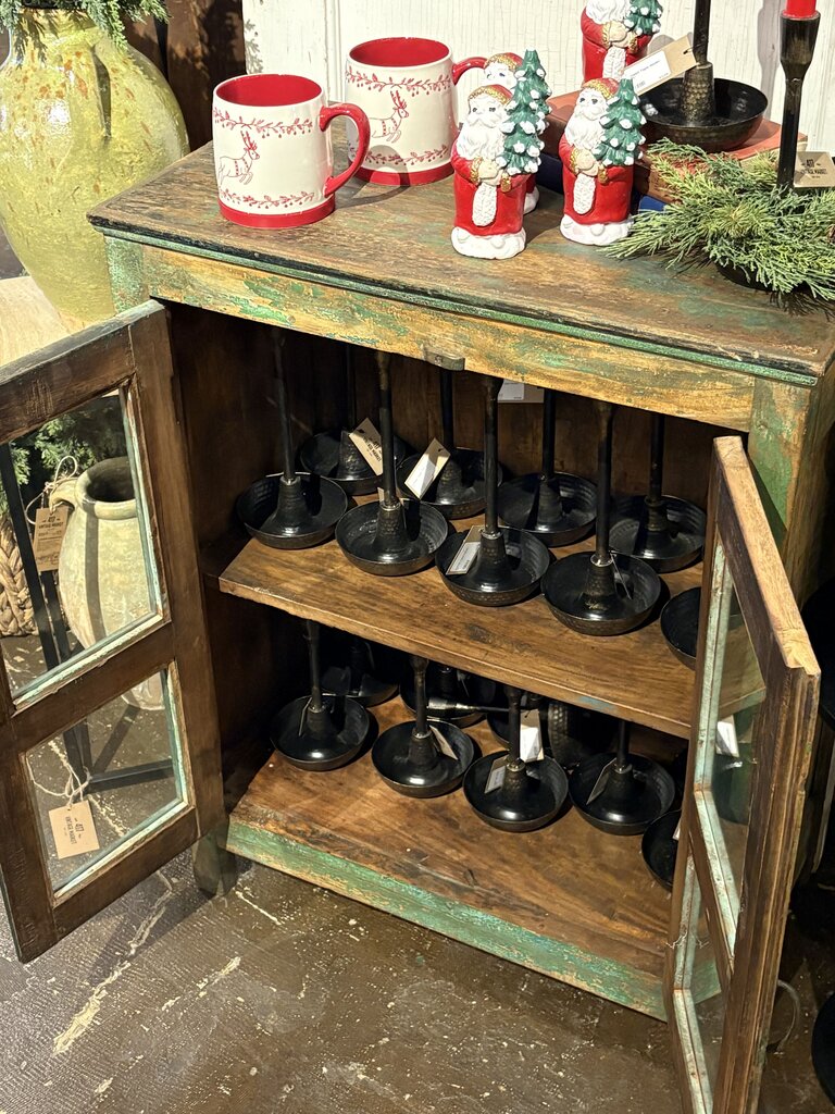 Green Wood Two Glass Door Mini Cabinet