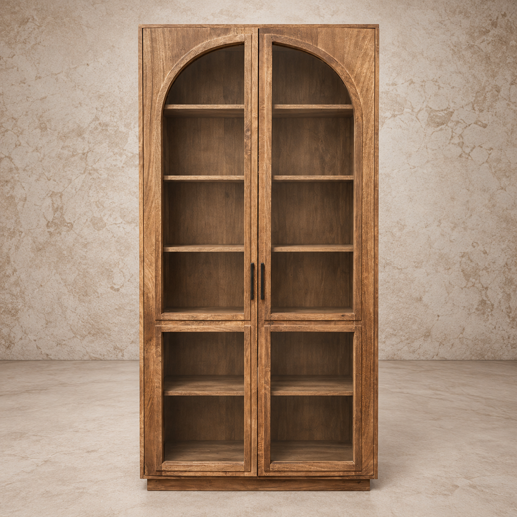 Tall Two Arched Glass Door Cabinet