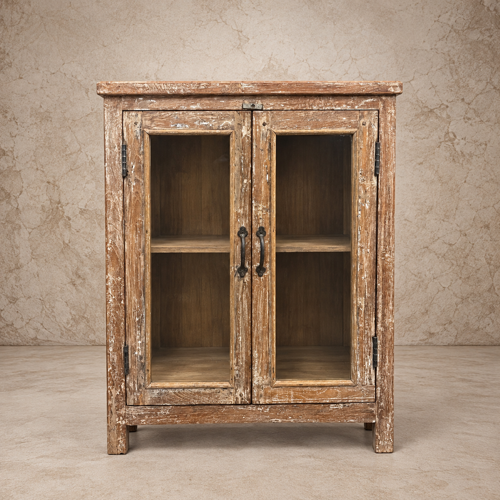 Pretty Light Wood Two Glass Door Cabinet
