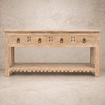 Light Wood Carved Open Sideboard with Four Drawers