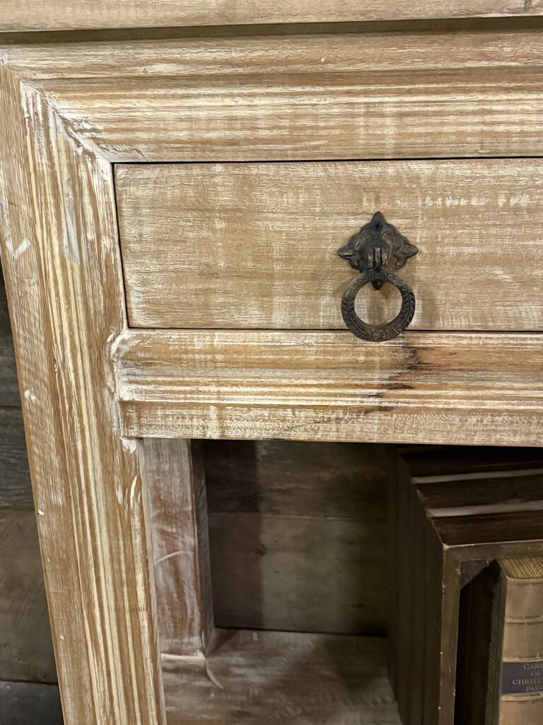 Light Wood Carved Open Sideboard with Four Drawers