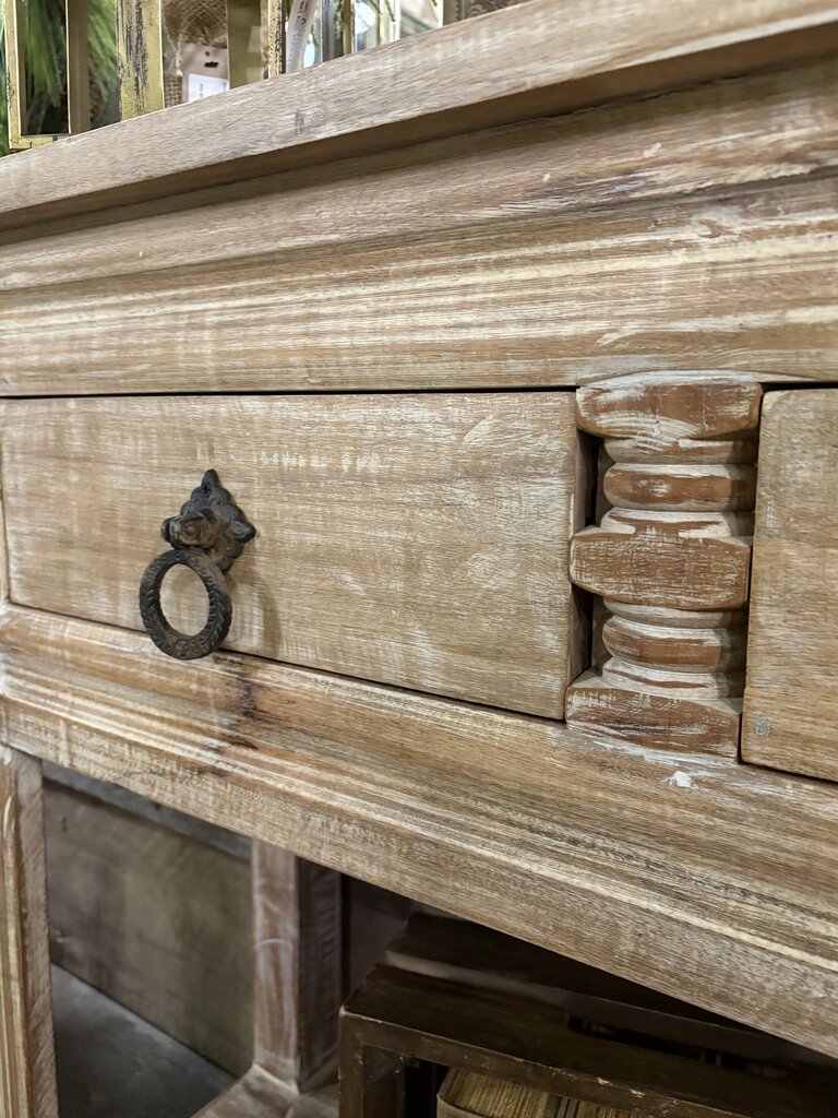 Light Wood Carved Open Sideboard with Four Drawers