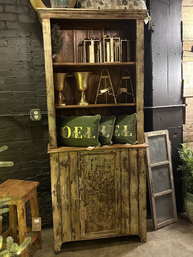 Beautiful Carved Wood Single Door Bookshelf