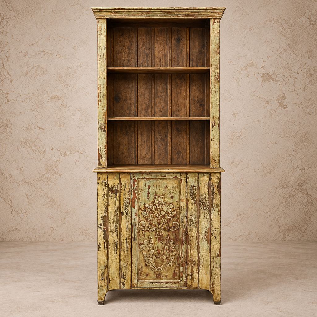 Beautiful Carved Wood Single Door Bookshelf