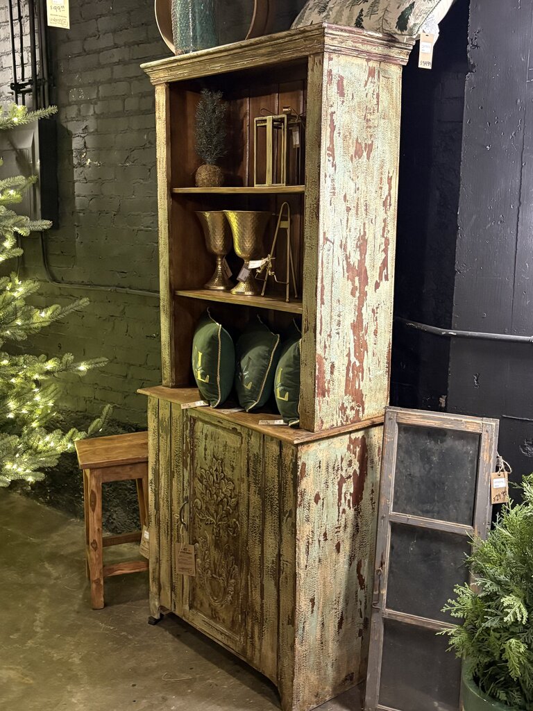 Beautiful Carved Wood Single Door Bookshelf