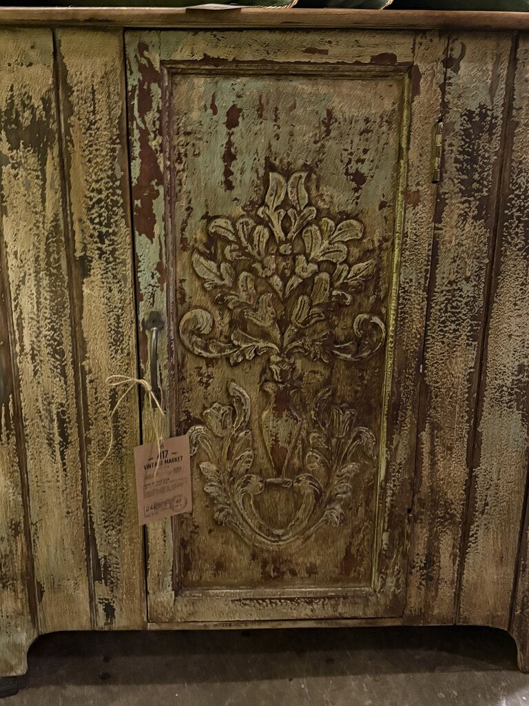 Beautiful Carved Wood Single Door Bookshelf