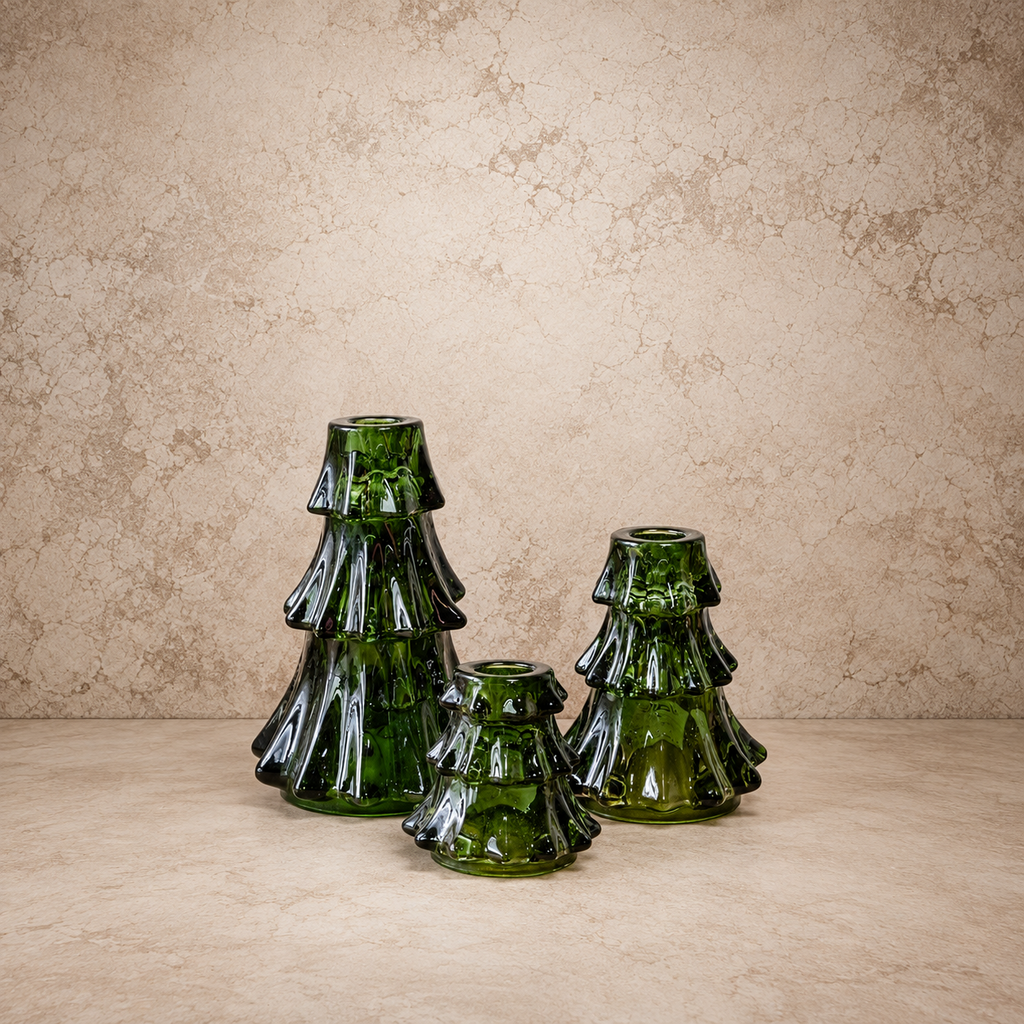 Green Glass Tree Candle Holder