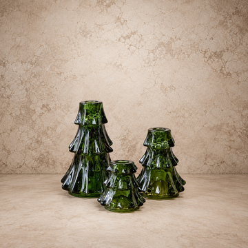 Green Glass Tree Candle Holder