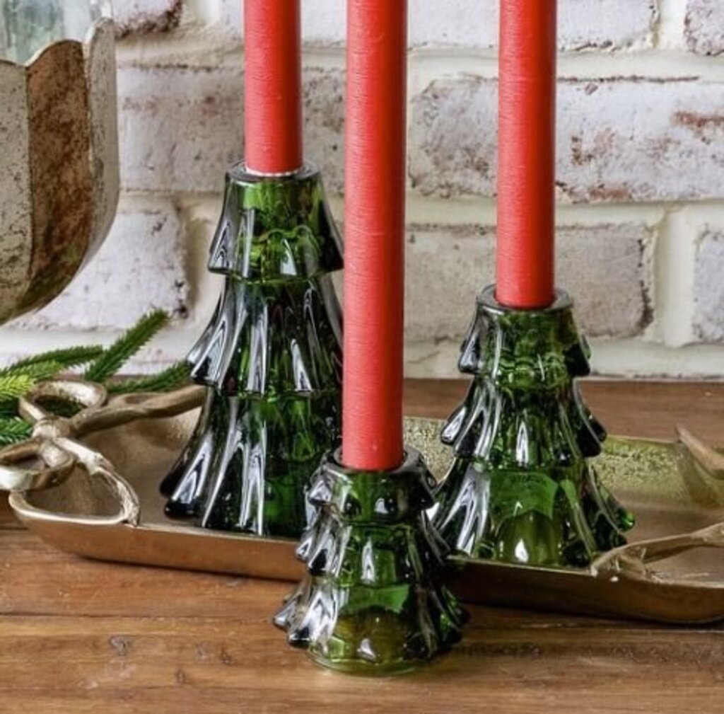 Green Glass Tree Candle Holder