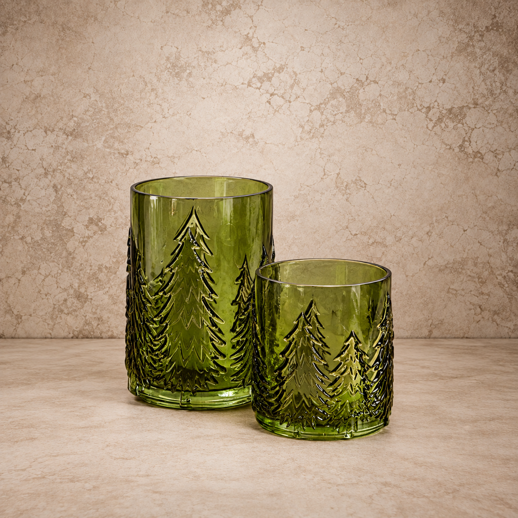 Clear Green Glass Tree Candle Holder