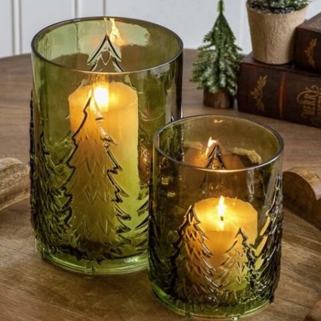Clear Green Glass Tree Candle Holder