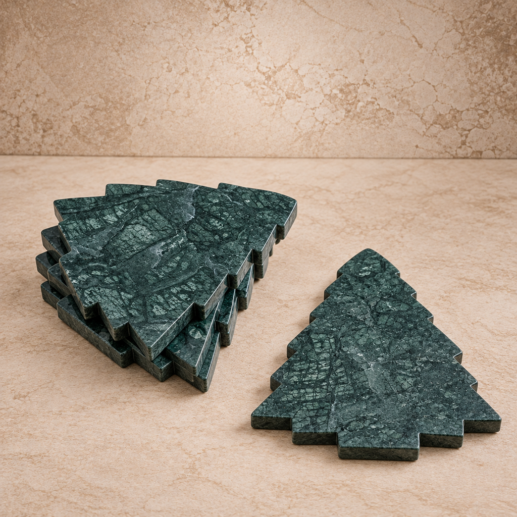 Green Marble Tree Shaped Coasters - Set of 4