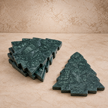 Green Marble Tree Shaped Coasters - Set of 4