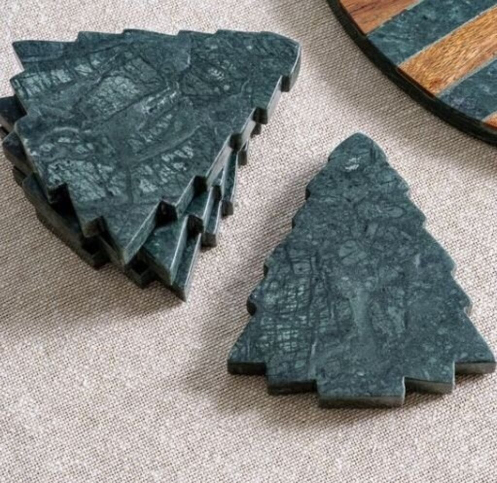 Green Marble Tree Shaped Coasters - Set of 4