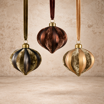 Velvet + Glass Striped Teardrop Ornament
