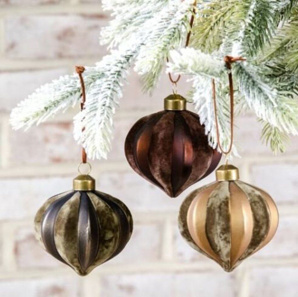 Velvet + Glass Striped Teardrop Ornament