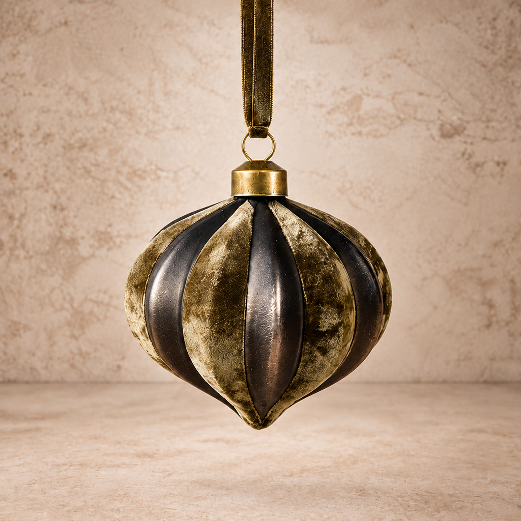 Velvet + Glass Striped Teardrop Ornament