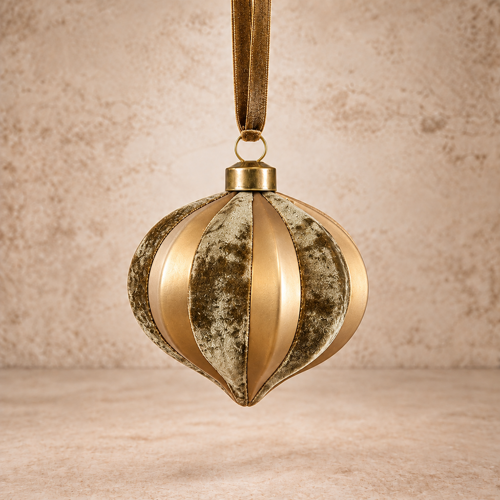 Velvet + Glass Striped Teardrop Ornament