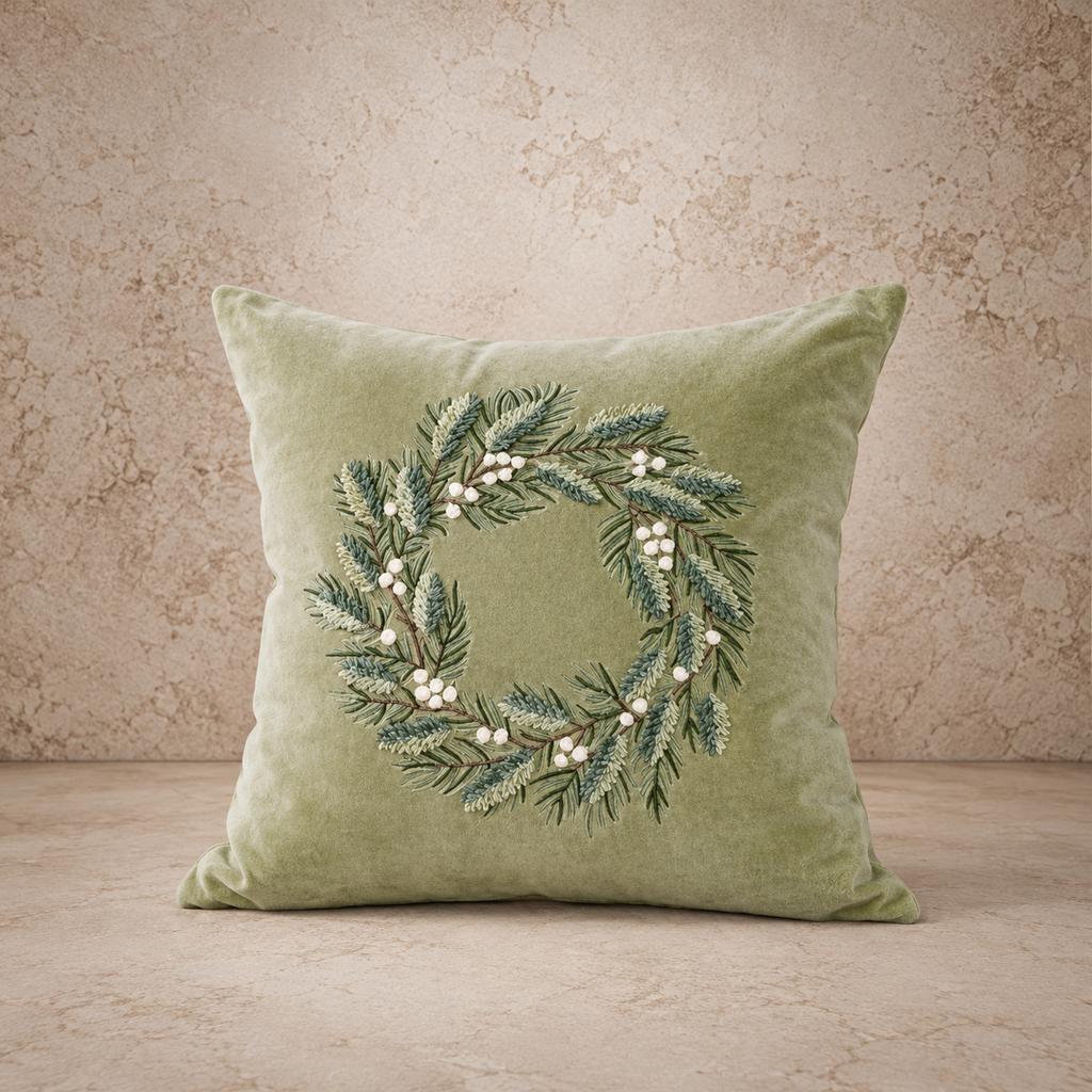 Green Leaf Wreath Pillow