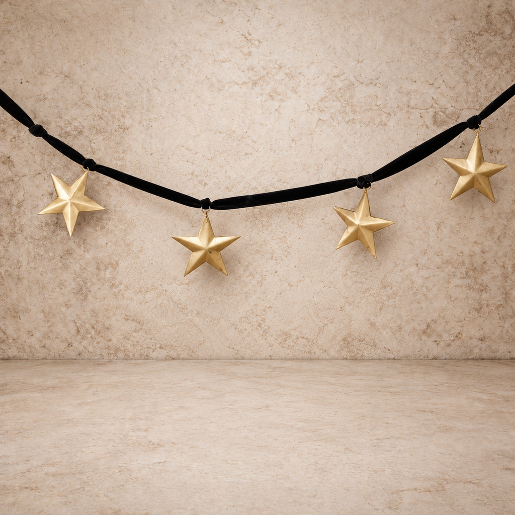 60" Green Velvet Garland with Gold Stars