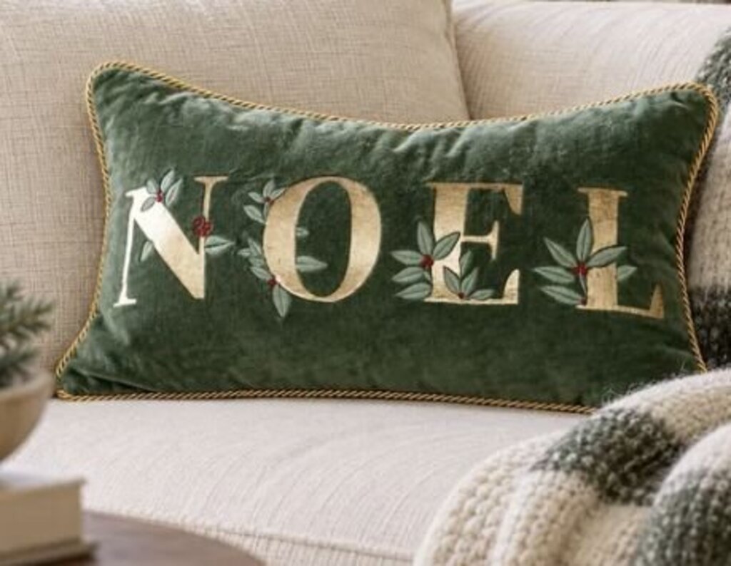 Green Velvet Noel Lumbar Pillow