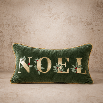 Green Velvet Noel Lumbar Pillow