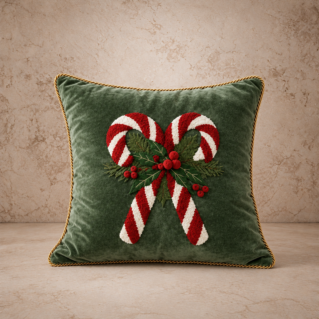 Cute Velvet Candy Cane Pillow