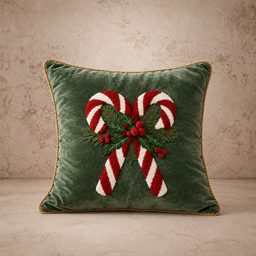 Cute Velvet Candy Cane Pillow